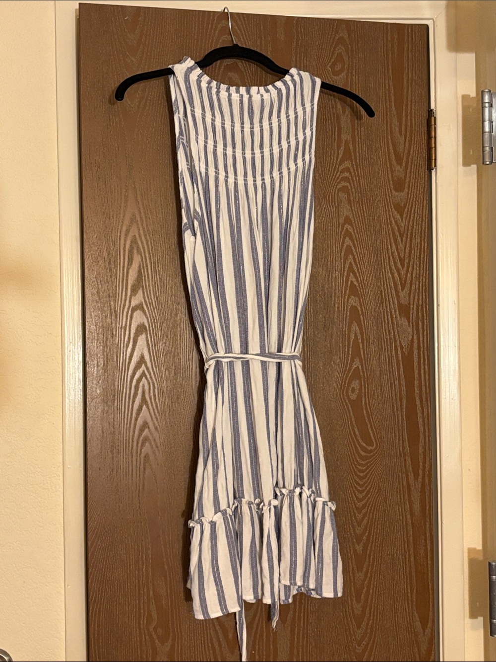 lovestitch White and Blue Striped Tie-Waist Mini Dress - Picture 4 of 7